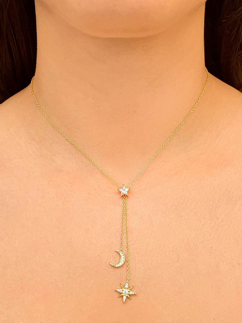 Collar Doble Tira Estrella y Luna