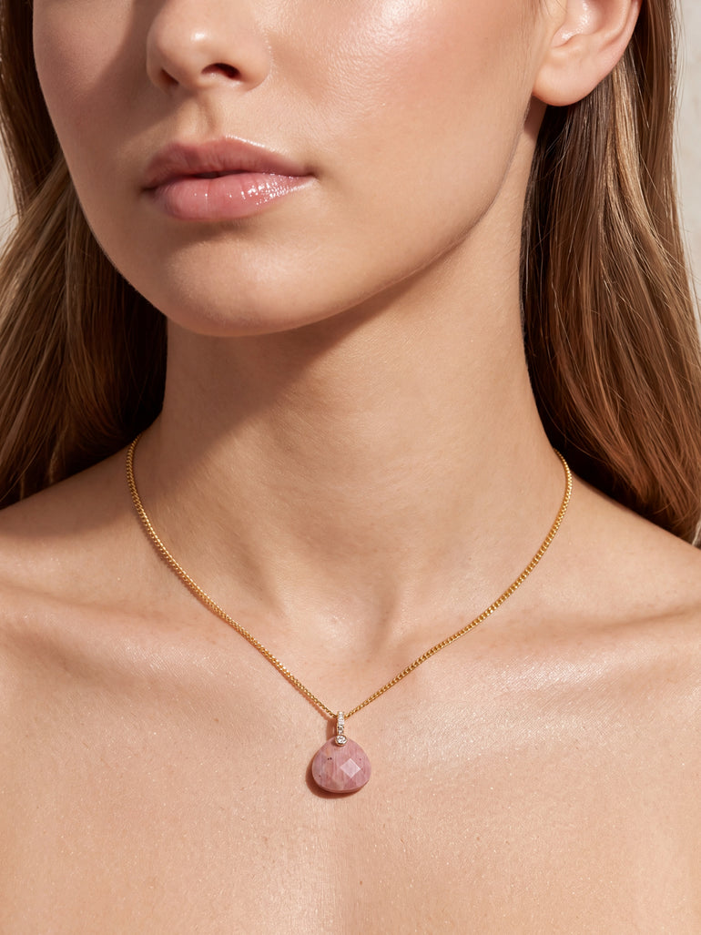 Collar Gota Ancha Piedra Rodocrosita A Beneficio Cruz Rosa