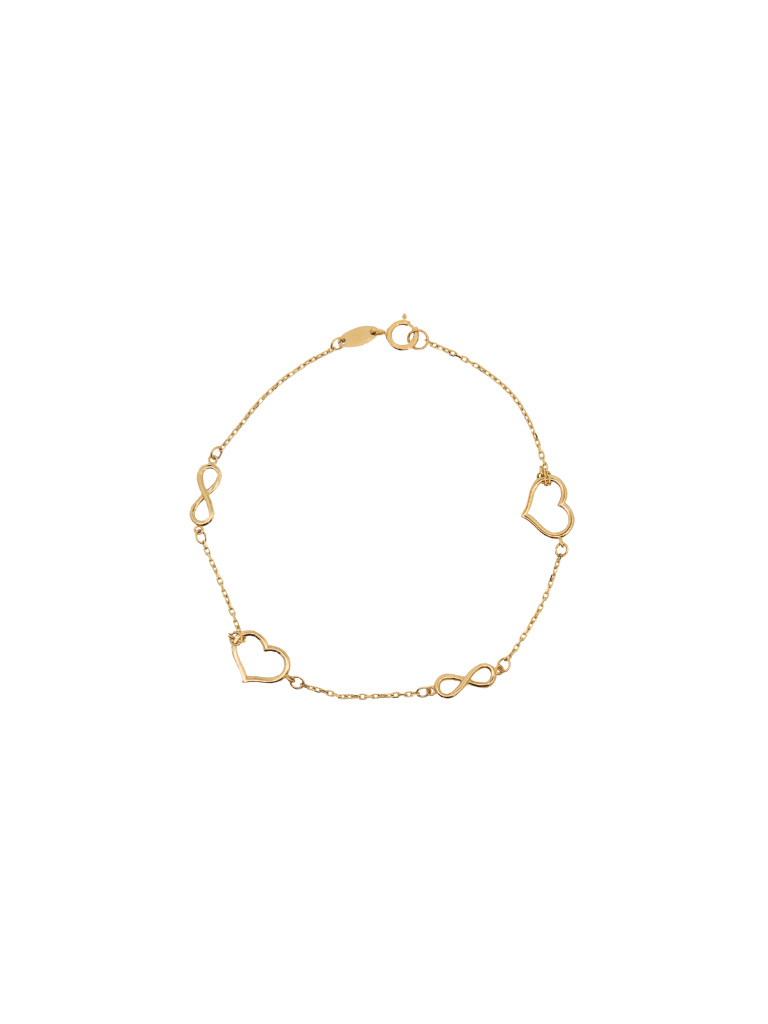 Pulsera Infinito y Corazon Grande Oro 14k