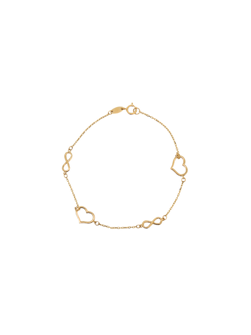 Pulsera Infinito y Corazon Grande Oro 14k