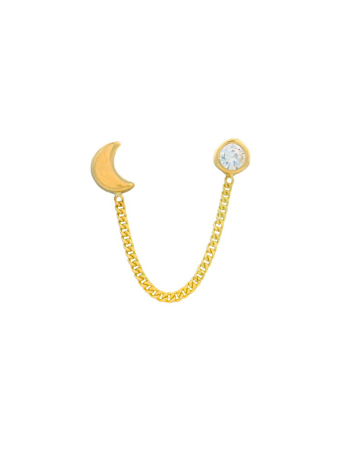 Broquel Cadena Luna y Zirconia Oro 10k