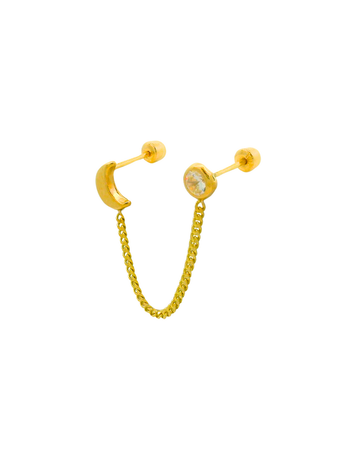 Broquel Cadena Luna y Zirconia Oro 10k