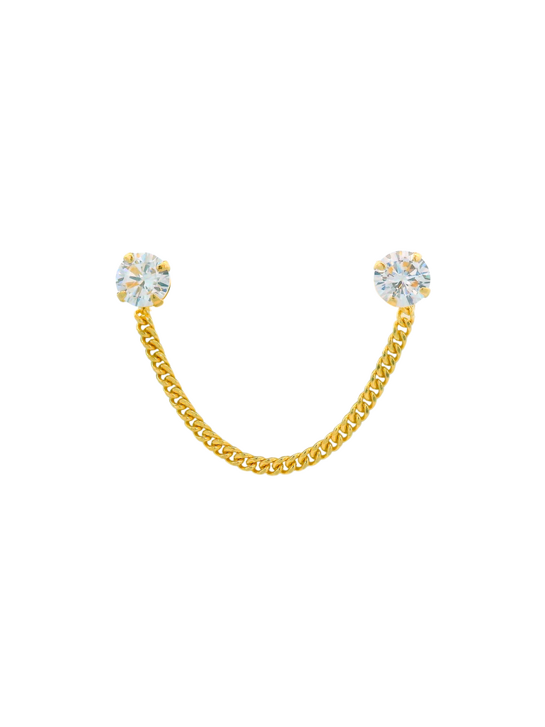 Broquel Cadena Doble Zirconia Oro 10k