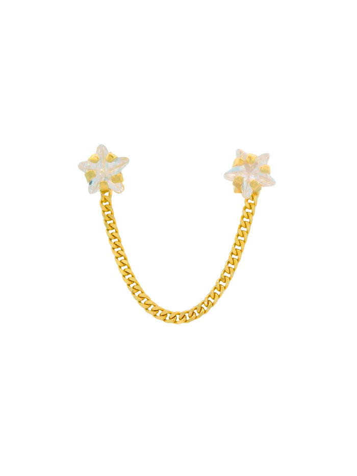 Broquel Cadena Doble Estrella Zirconia Oro 10k