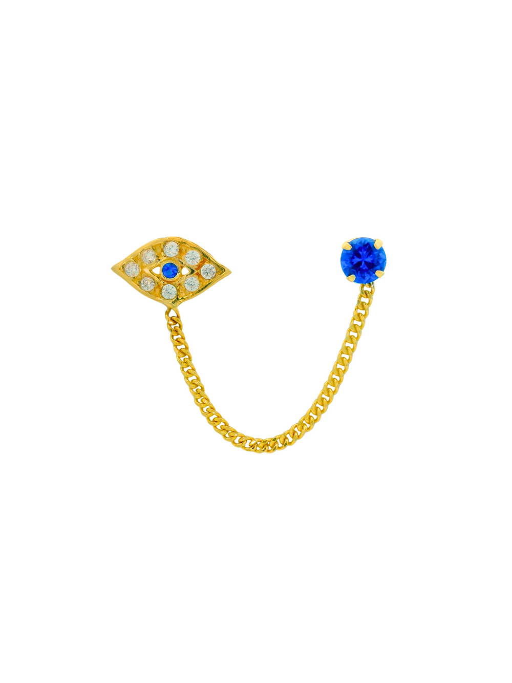 Broquel Cadena Ojo Con Zirconia Azul Oro 10k