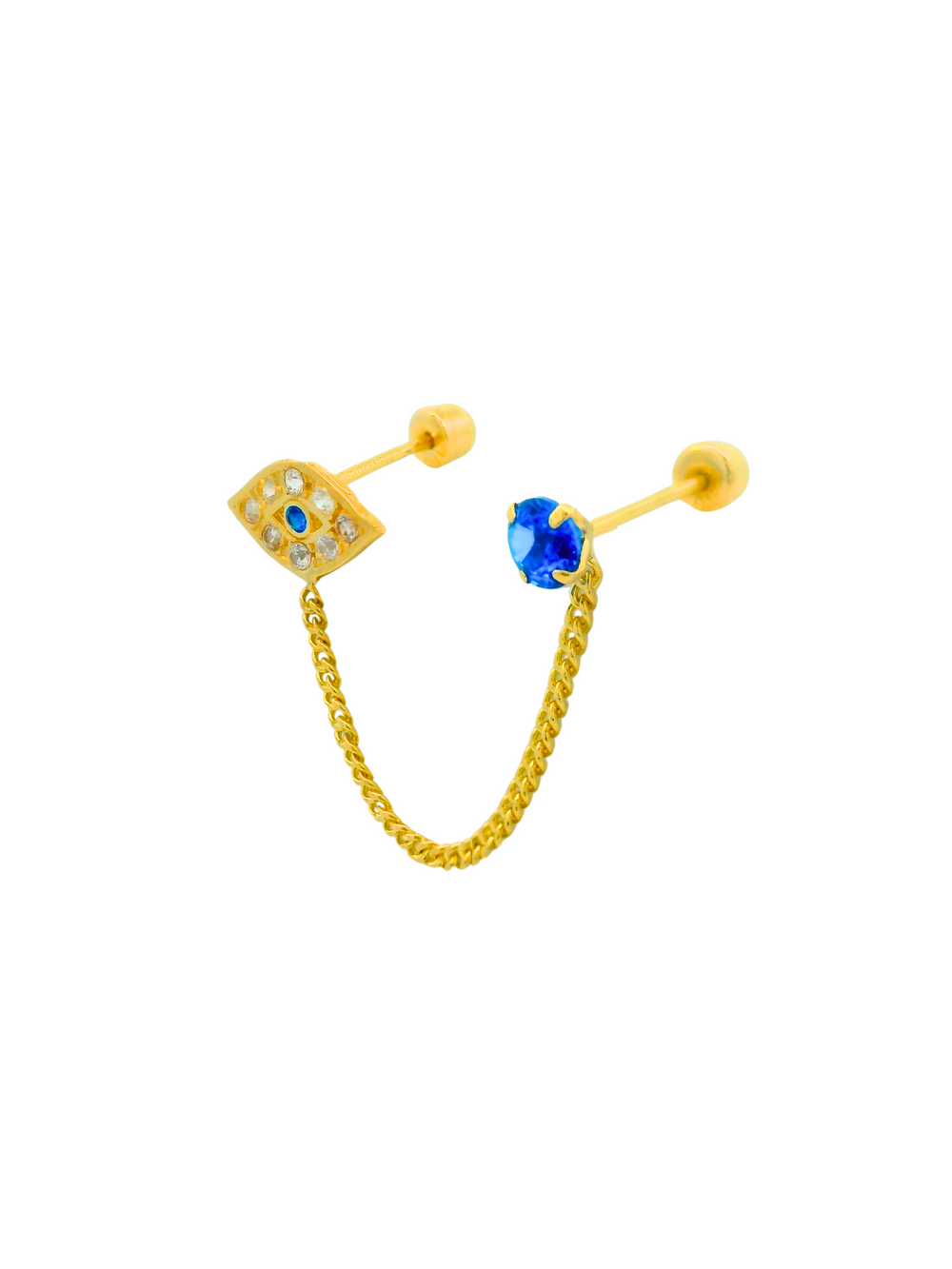 Broquel Cadena Ojo Con Zirconia Azul Oro 10k