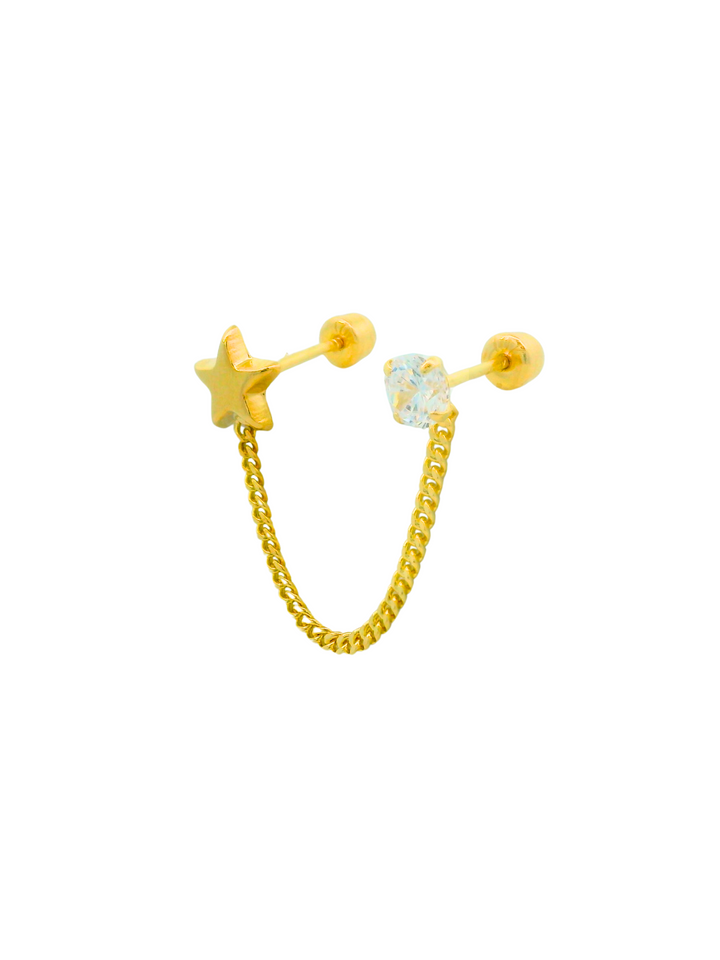 Broquel Cadena Estrella y Zirconia Oro 10k