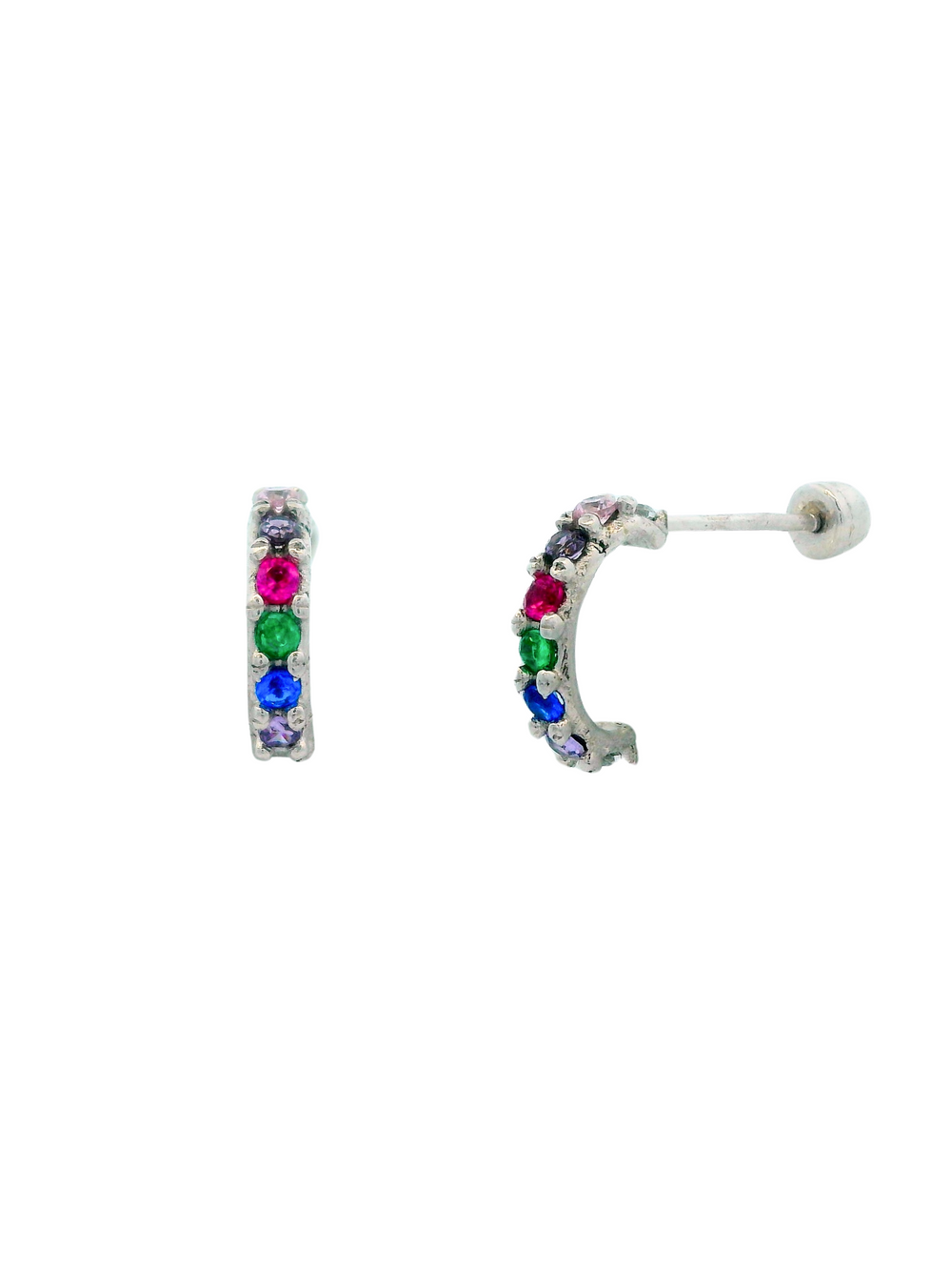 Semi Arracada Zirconias Oro Blanco 14k