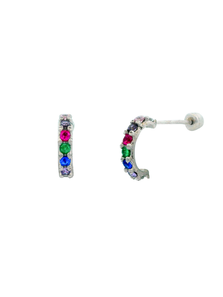 Semi Arracada Zirconias Oro Blanco 14k