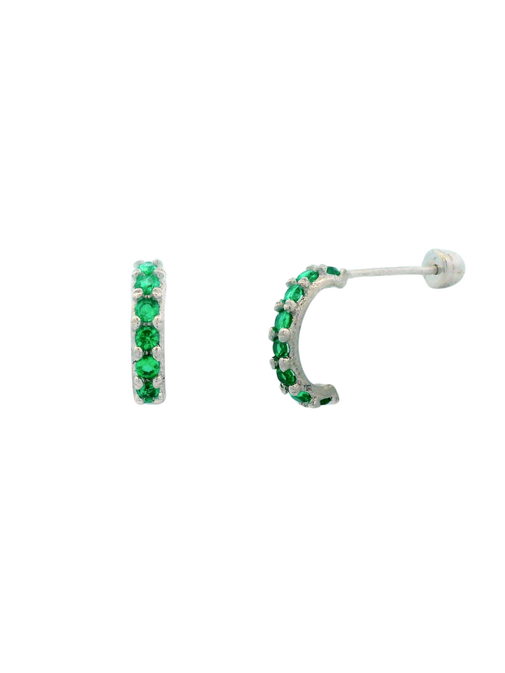 Semi Arracada Zirconias Oro Blanco 14k