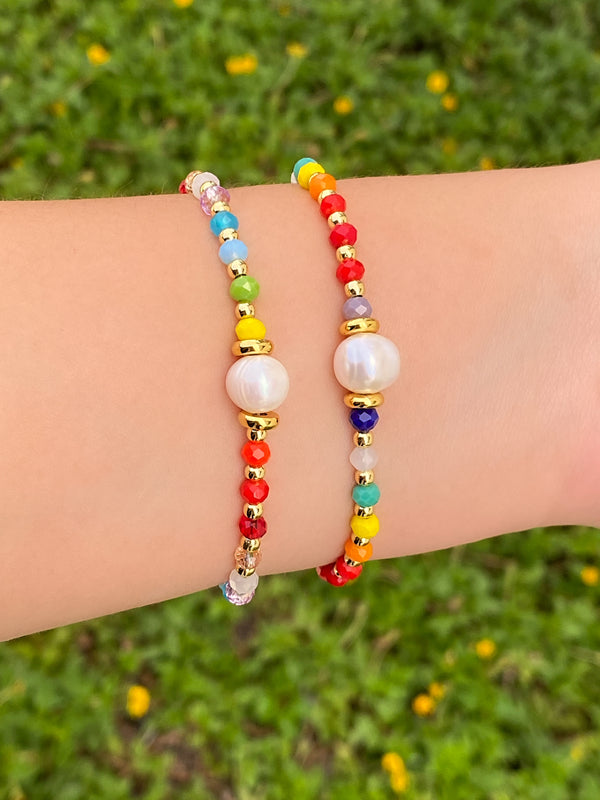 Pulsera Perla Piedras Rainbow Con Perla