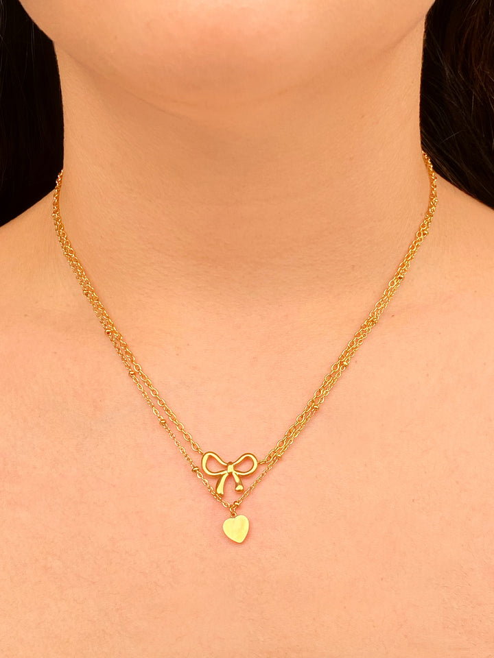 Collar Doble Con Moño y Corazon