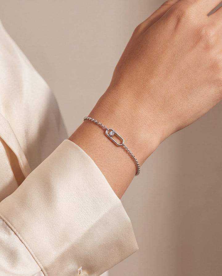 Pulsera Eslabones Dije Rectangular Con Zirconia