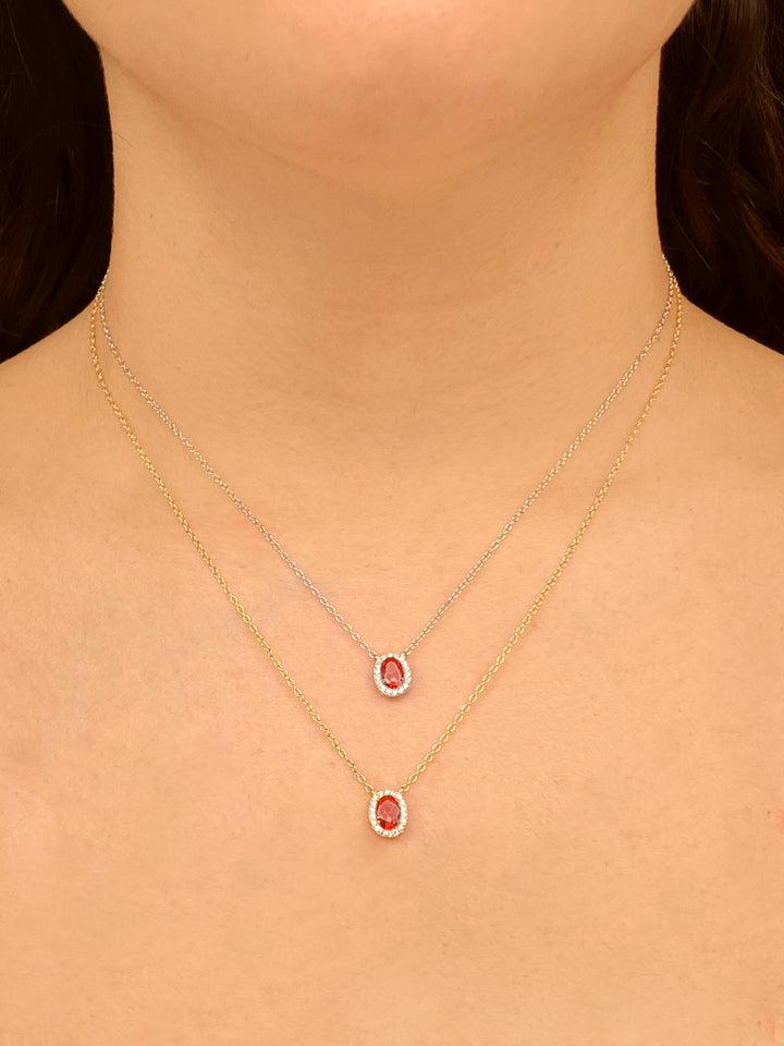 Collar Ovalo Con Zirconia Roja