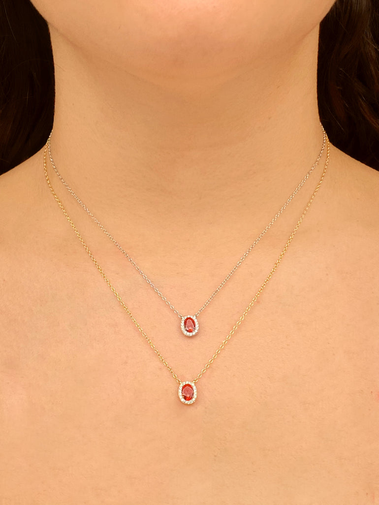 Collar Ovalo Con Zirconia Roja