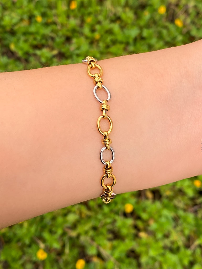 Pulsera Eslabones Combinados Ovalados