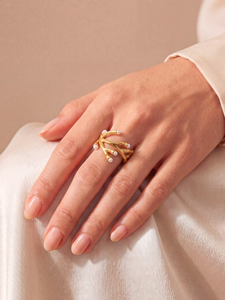 Anillo Coral Con Perla