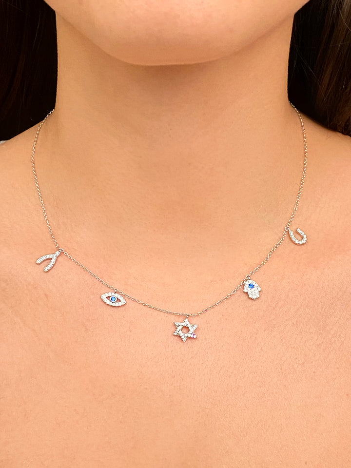 Collar Dije Estrella, Mano y Ojo Con Zirconias