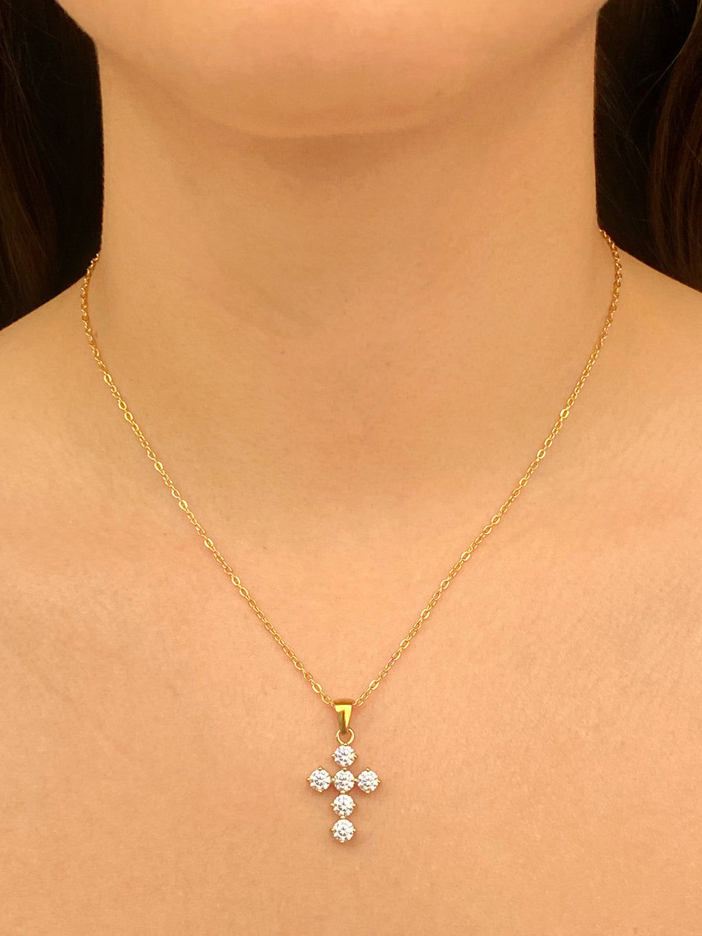 Collar Con Dije Cruz Zirconias Redondas