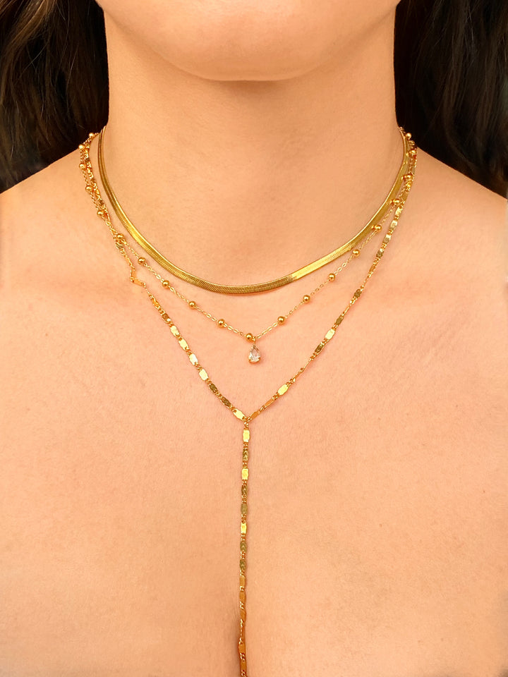 Collar Triple Planchado, Bolitas Con Dije Zirconia