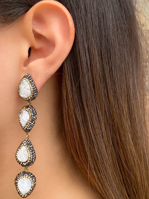 Par Arete Cuarzo Blanco Cuatro Gotas