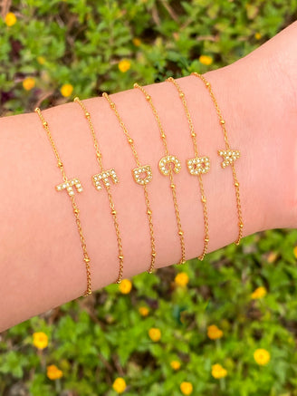 Pulsera Dorada Bolitas Inicial Con Zirconias