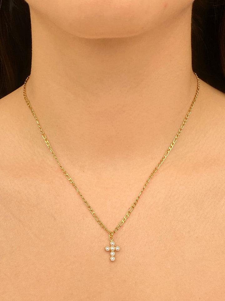 Collar Con Dije Cruz Perlitas