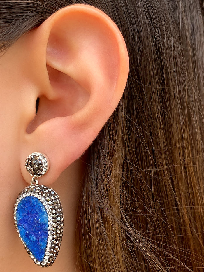 Par Arete Gota Grande Cuarzo Azul