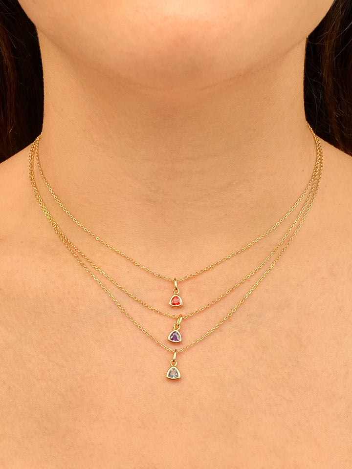 Collar Dorado Dije Birthstone Triangulo