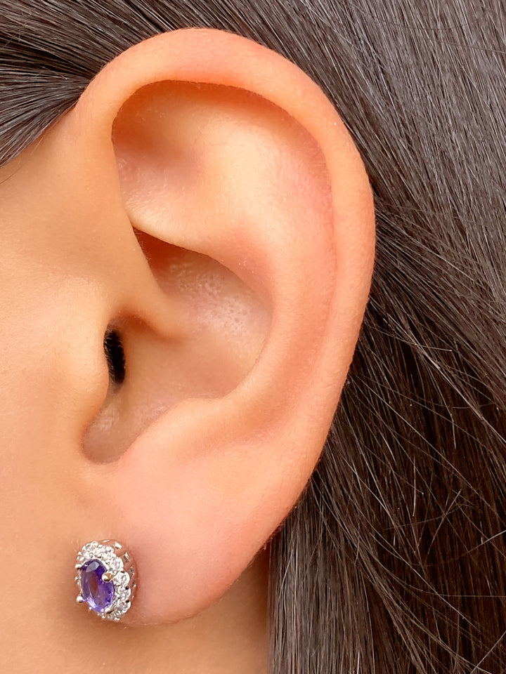 Par Arete Ovalado Birthstone Plateado