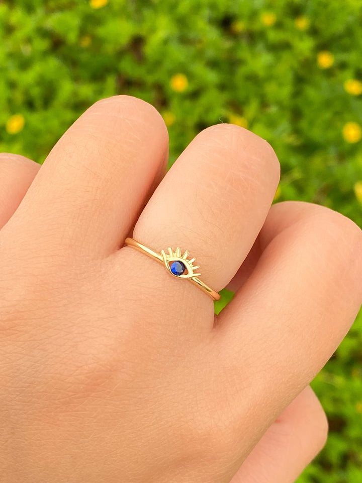 Anillo Grueso Ojo Azul Oro 14k