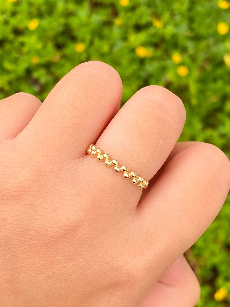 Anillo Bolitas Zig Zag Oro 14k