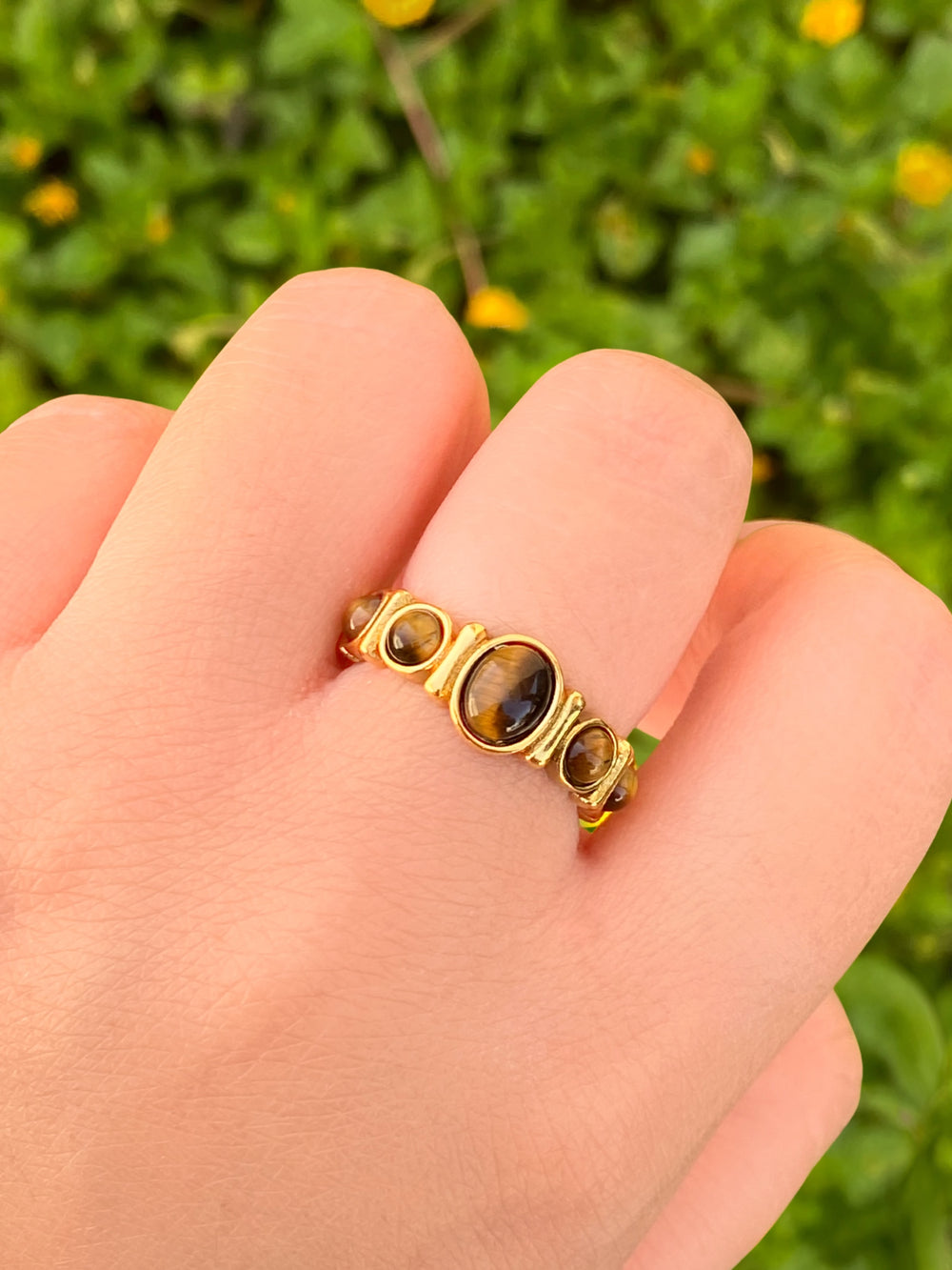 Anillo Con Piedras Ovaladas Ojo De Tigre