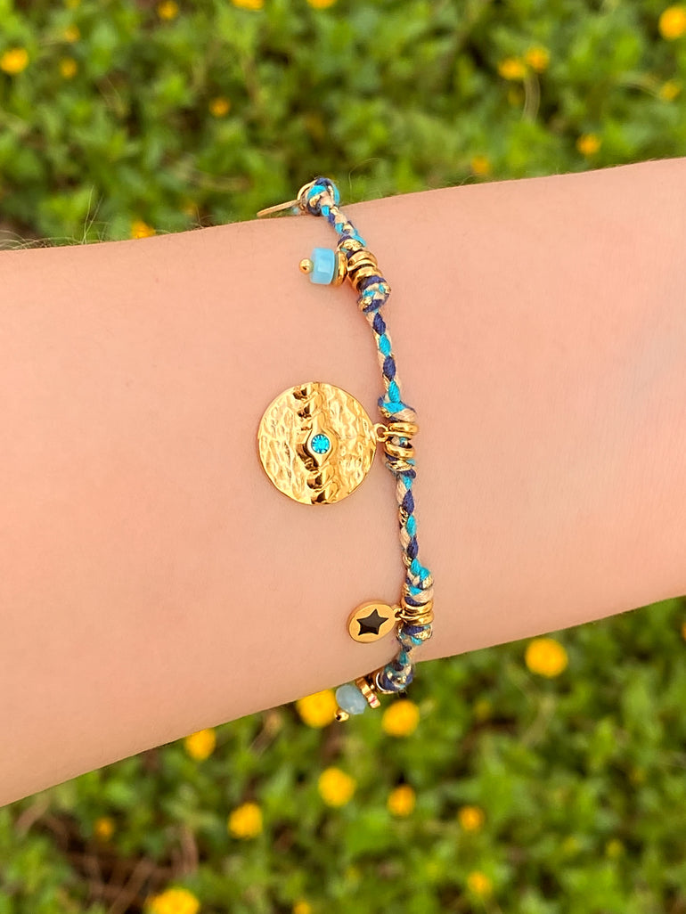 Pulsera Azul Con Multidijes, Piedras y Estrella