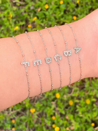 Pulsera Plateada Bolitas Inicial Con Zirconias