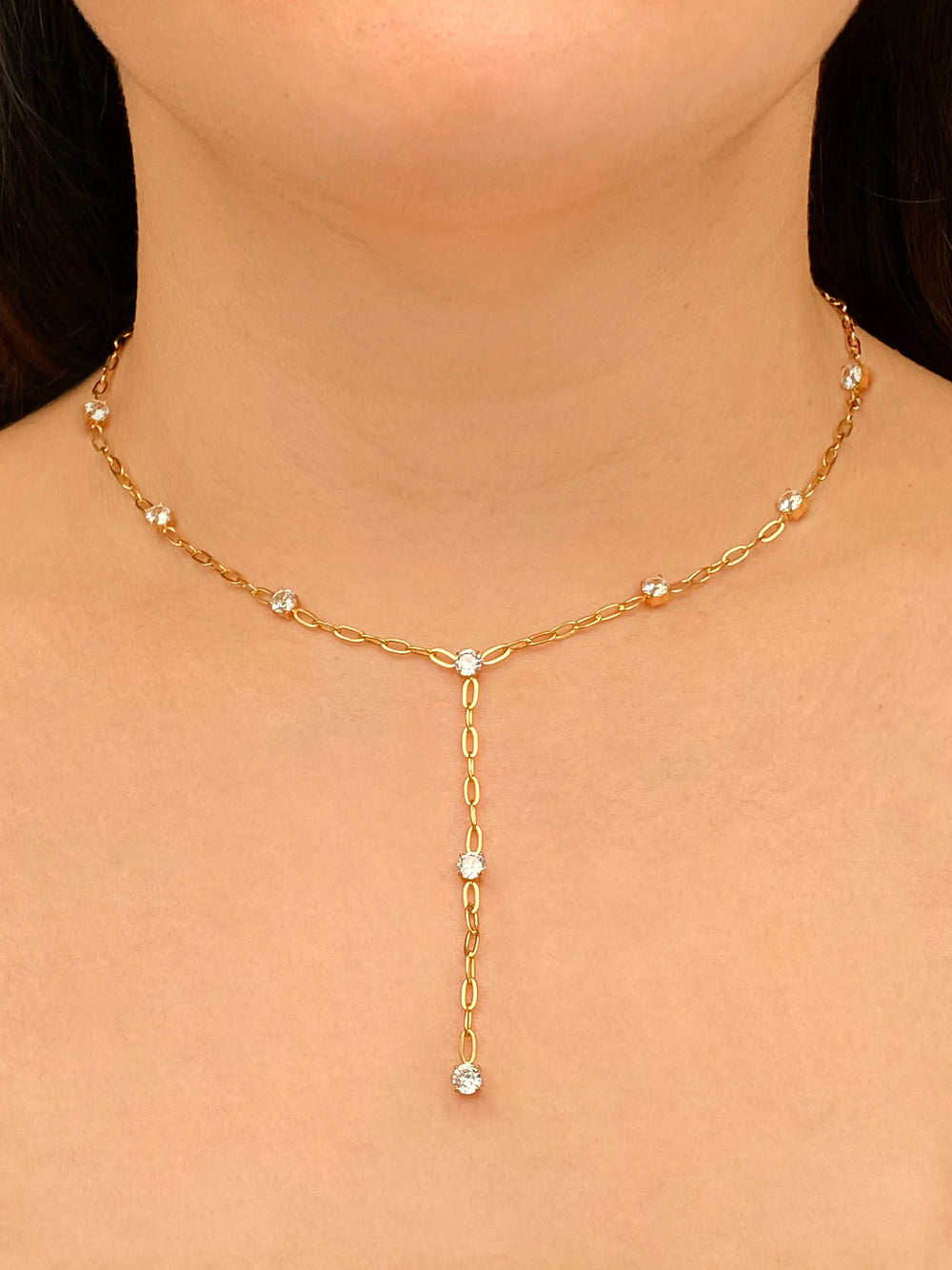 Collar Corbatin Eslabones Y Zirconias