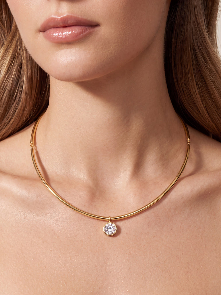 Choker Rigido Dije Zirconia Redonda