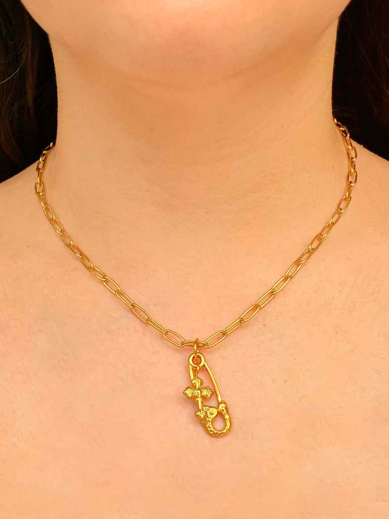 Collar Eslabon Dije Clip Con Cruz