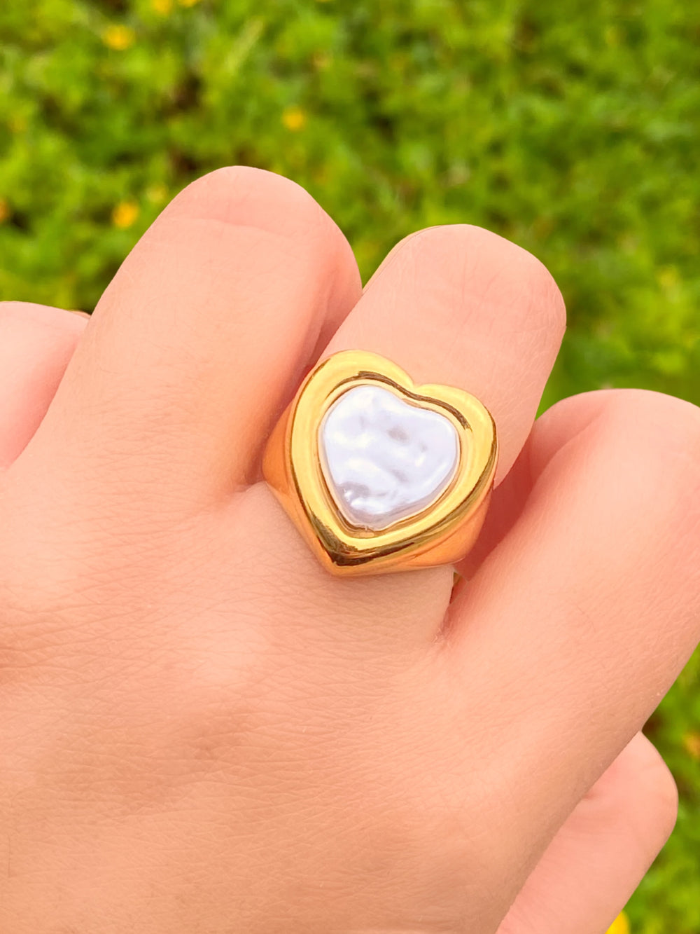 Anillo Chunky Perla Corazon