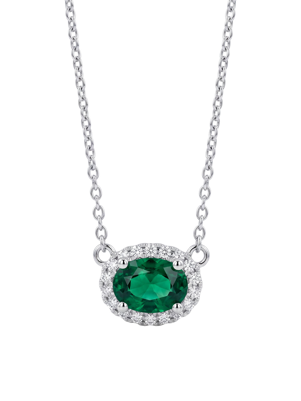 Collar Esmeralda Corte Oval con Halo 0.09 Ct Diamante Natural