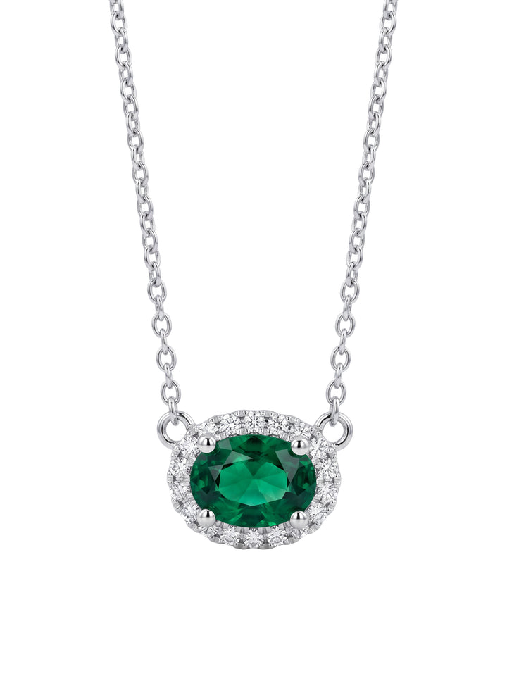 Collar Esmeralda Corte Oval con Halo 0.09 Ct Diamante Natural