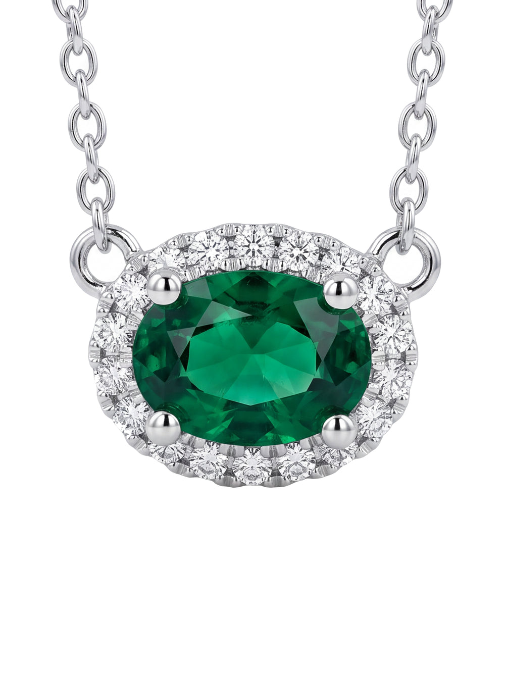 Collar Esmeralda Corte Oval con Halo 0.09 Ct Diamante Natural