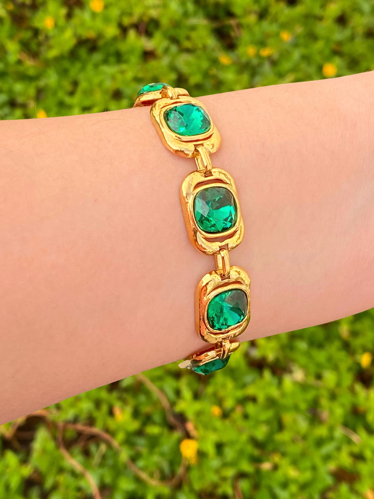 Pulsera Eslabones Con Zirconia Verde