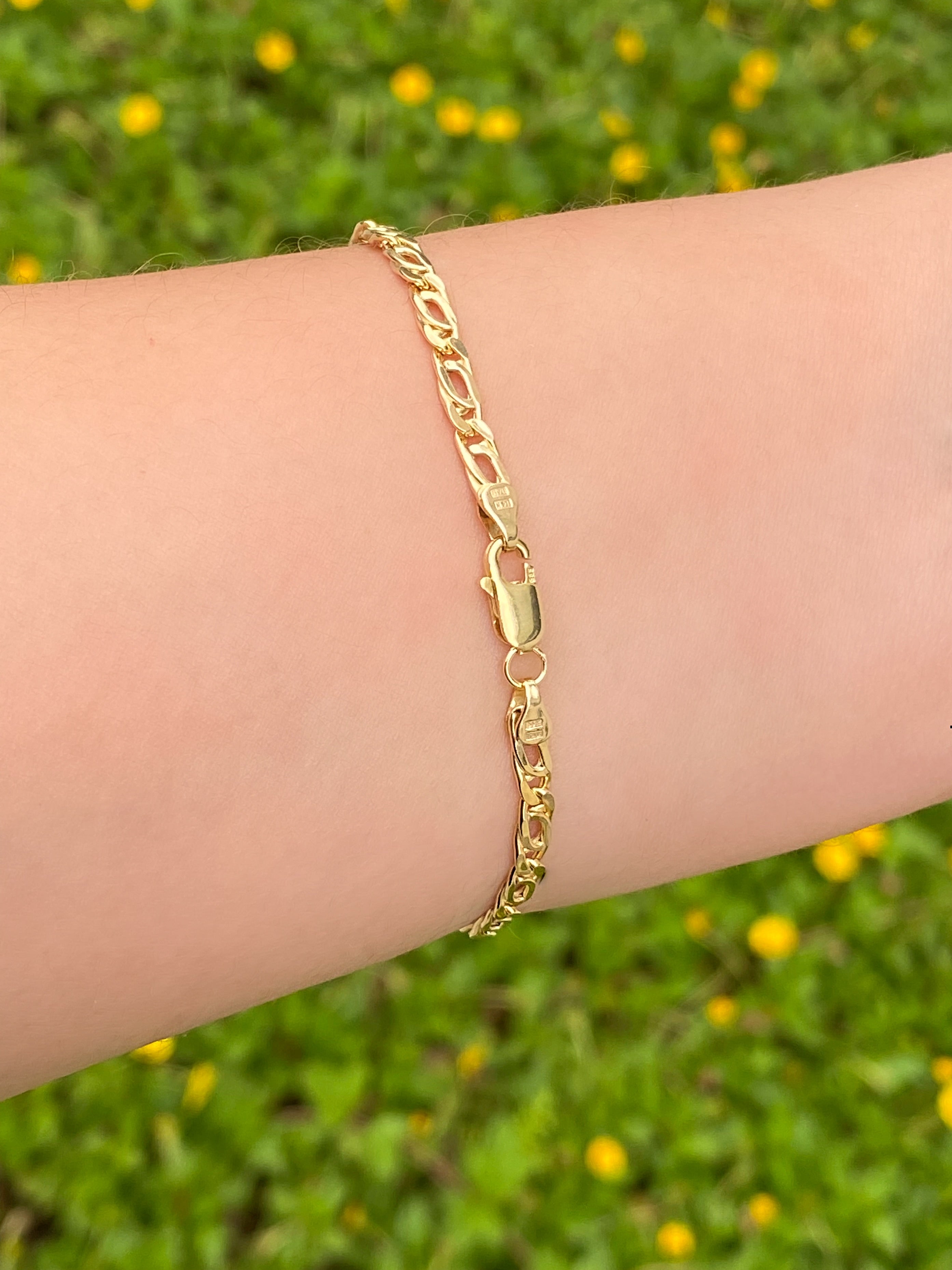 Pulsera Eslabon Planchado 3 mm Oro 14k