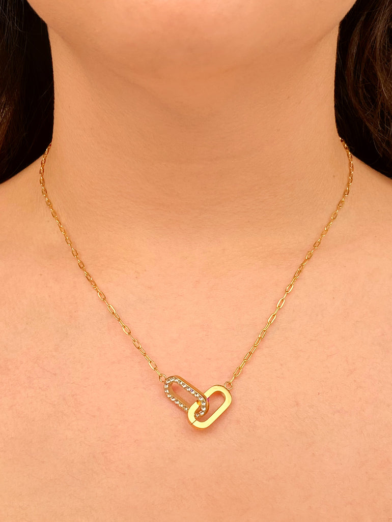 Collar Eslabones Entrelazados Liso Y Con Zirconias