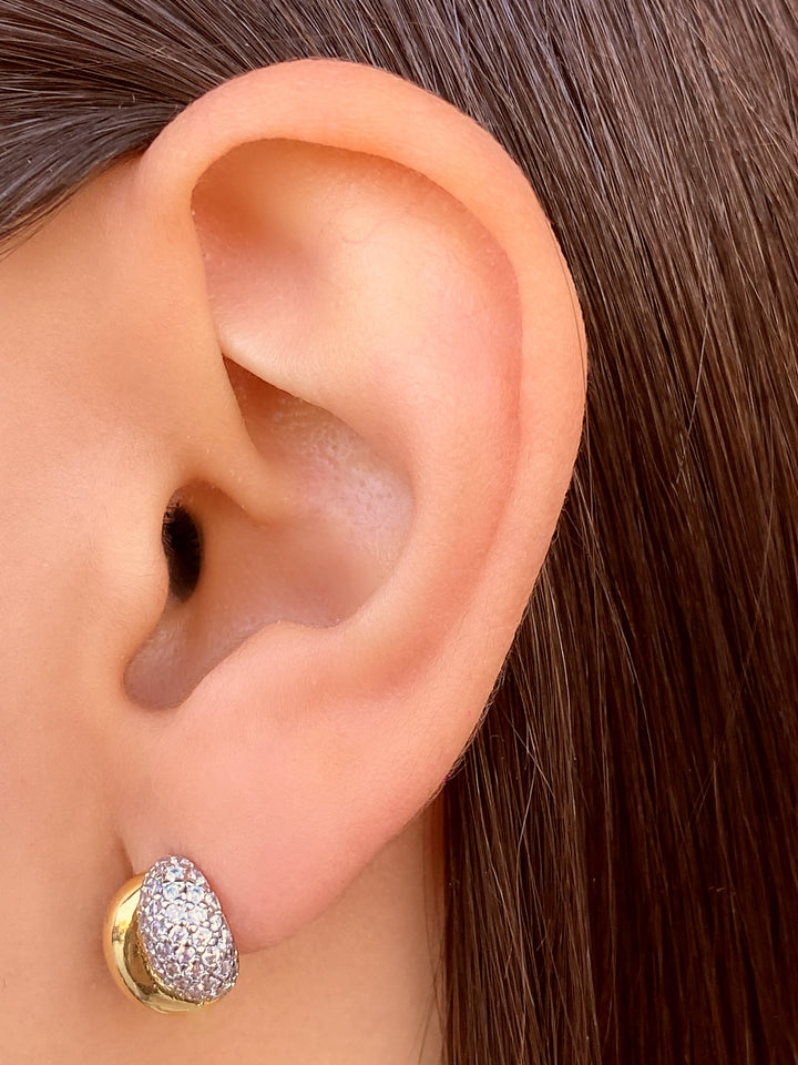 Par Arete Mitad Liso y Mitad Zirconias Combinado