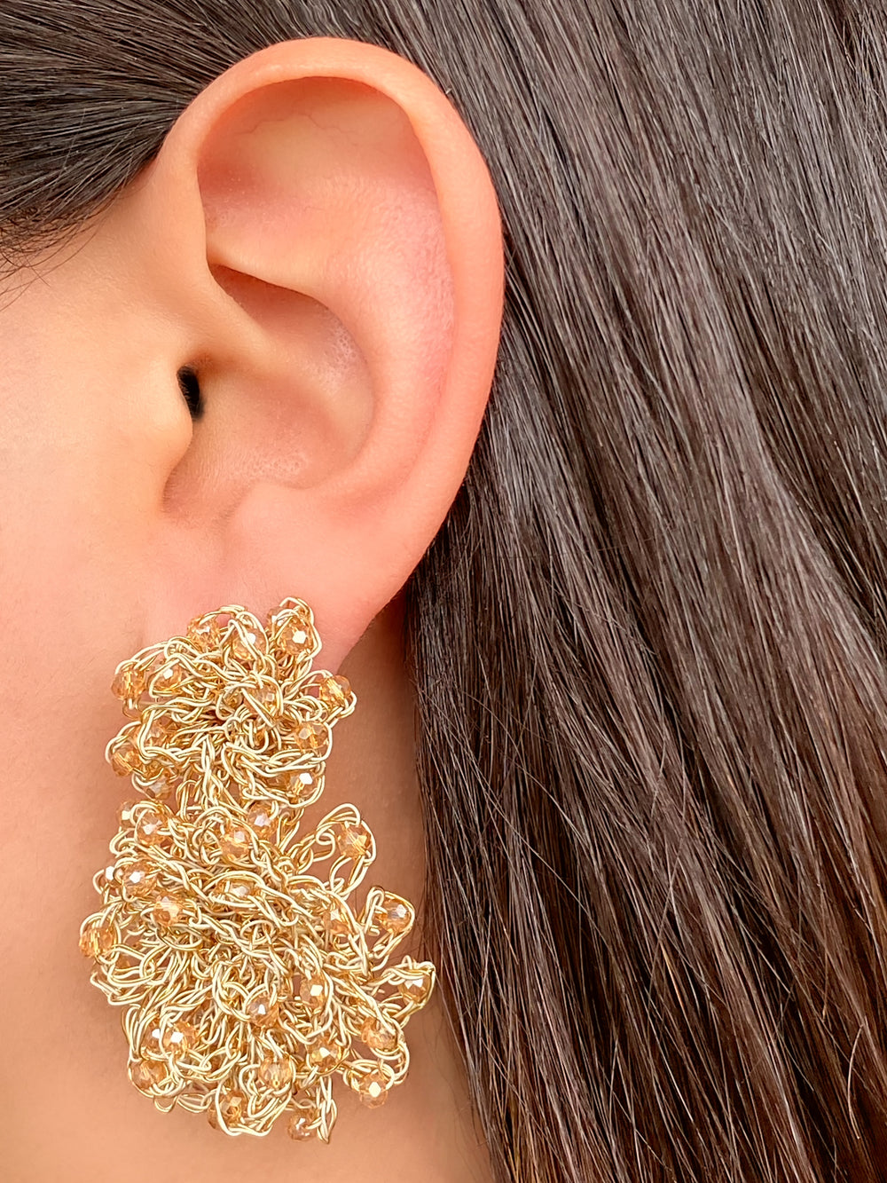 Par Arete Doble Tejido Beige