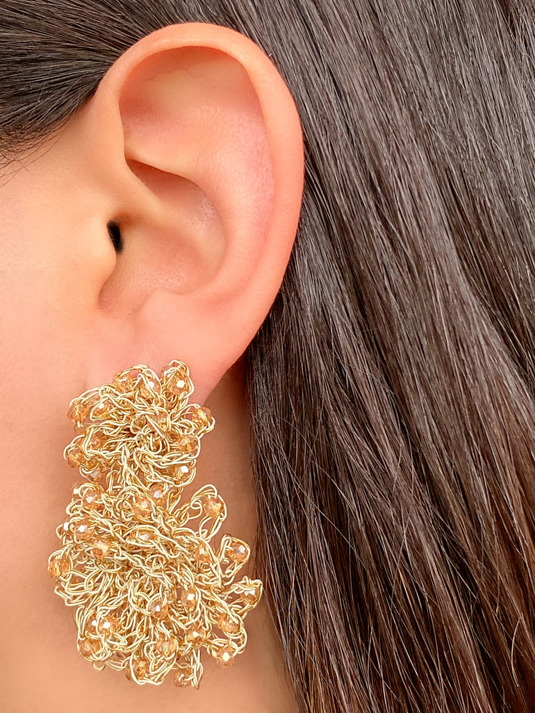 Par Arete Doble Tejido Beige