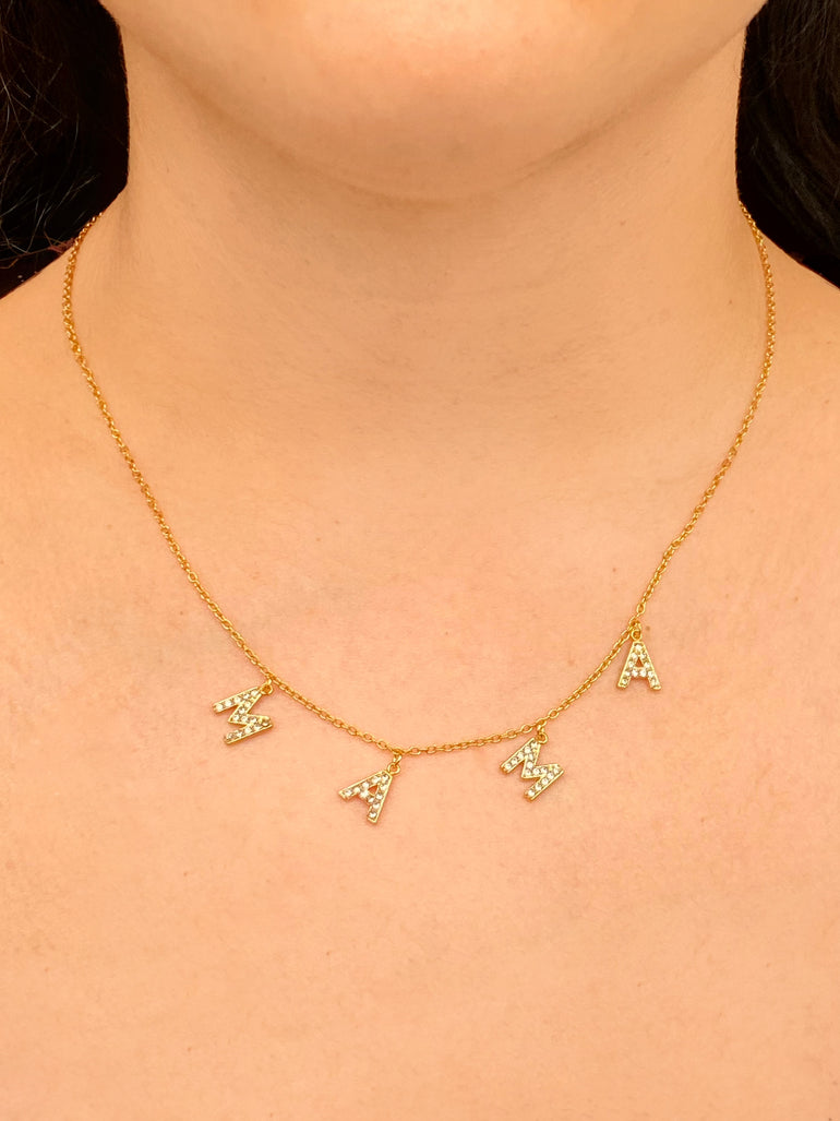 Collar Mama Letras Colgantes Zirconias