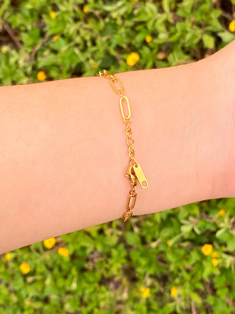 Pulsera Eslabones Cinco Zirconias Verdes